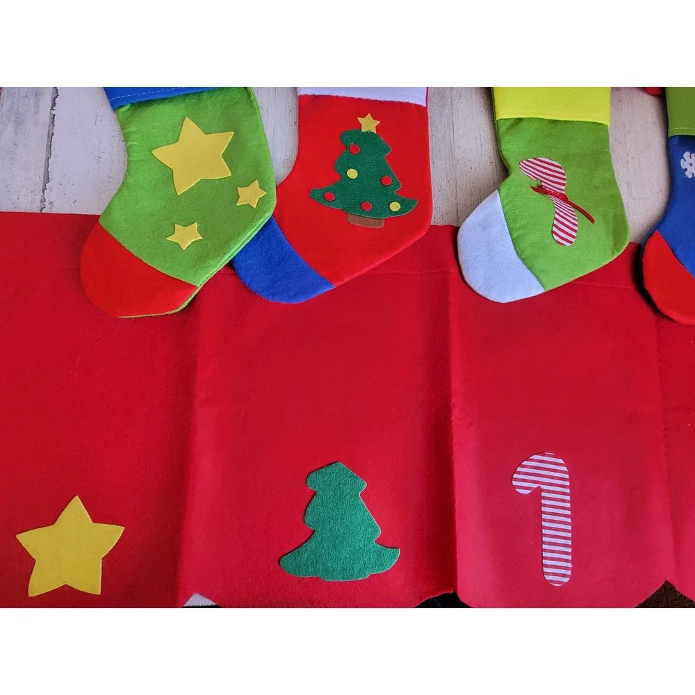 Felt stocking curtain hanging Xmas home decor set candy cane star